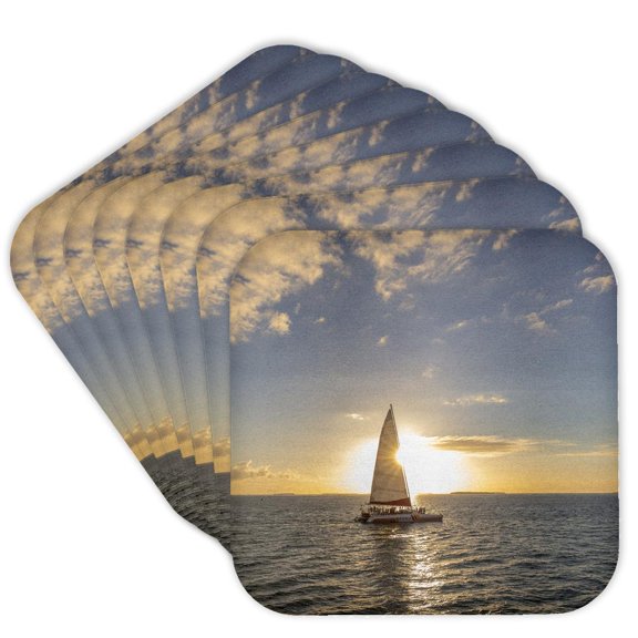 3drose, Catamaran at Sunset in Key West, Florida, Usa, Set of 8 Coasters - Cork