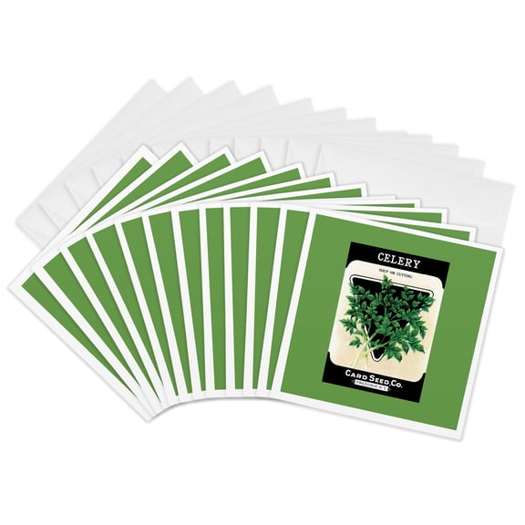 3drose, Celery Soup or Cutting Seed Packet from Card Seed Company, 12 Greeting Cards with Envelopes