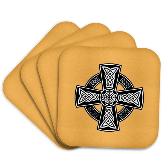 3drose, Celtic High Cross Decorative Knotwork 1, Set of 4 Coasters - Cork