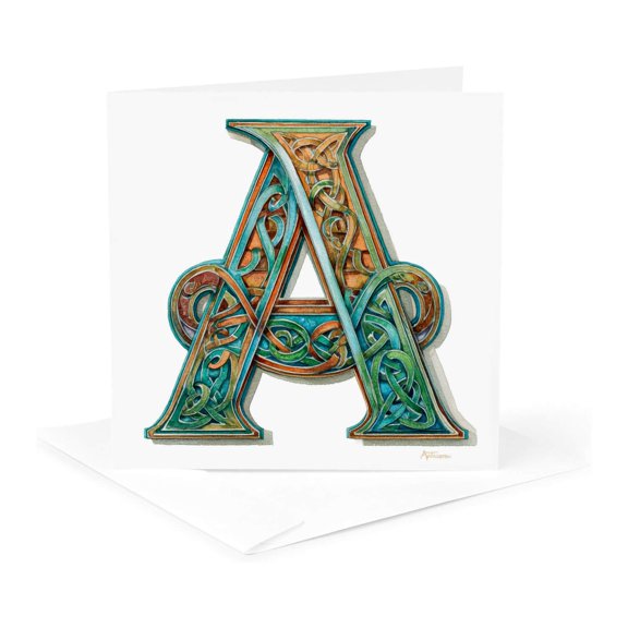 3drose, Celtic Monogram A, 1 Greeting Card with Envelope