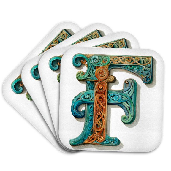 3drose, Celtic Monogram F, Set of 4 Coasters - Soft