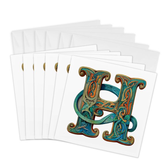 3drose, Celtic Monogram H, 6 Greeting Cards with Envelopes