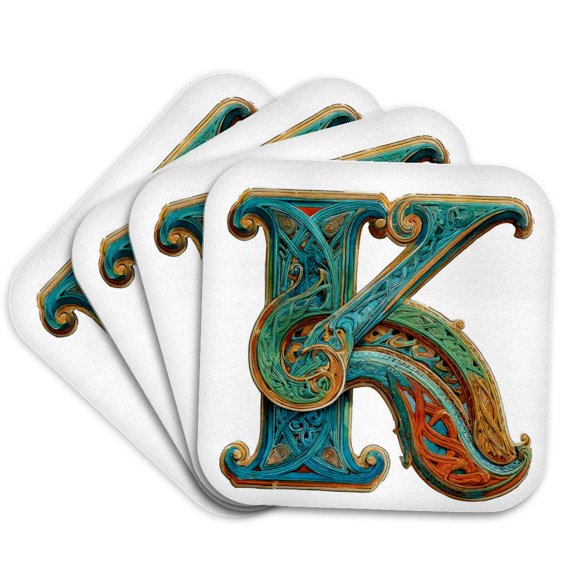 3drose, Celtic Monogram K, Set of 4 Coasters - Soft