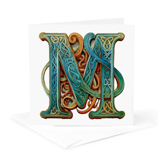 3drose, Celtic Monogram M, 1 Greeting Card with Envelope