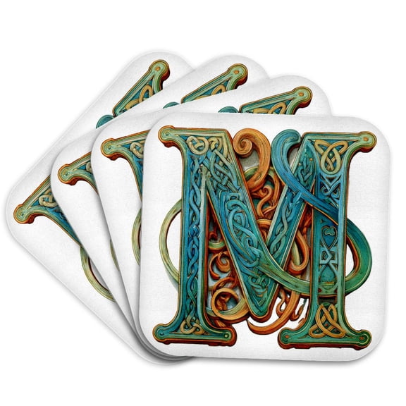 3drose, Celtic Monogram M, Set of 4 Coasters - Soft