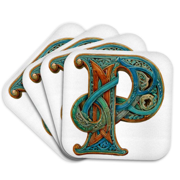 3drose, Celtic Monogram P, Set of 4 Coasters - Soft