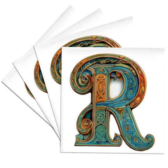 3drose, Celtic Monogram R, Set of 4 Ceramic Tile Coasters