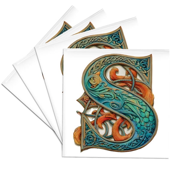3drose, Celtic Monogram S, Set of 4 Ceramic Tile Coasters