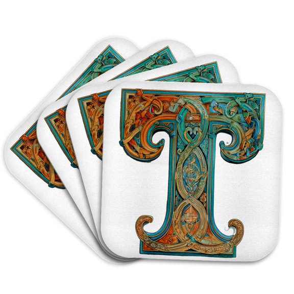 3drose, Celtic Monogram T, Set of 4 Coasters - Soft