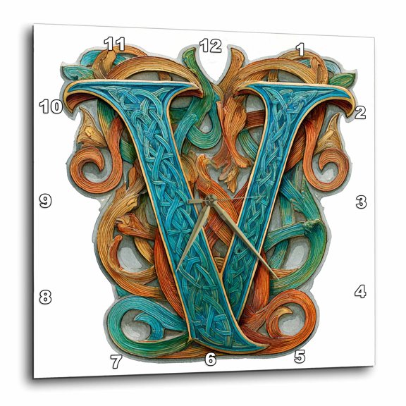 3drose, Celtic Monogram V, 15x15 Wall Clock
