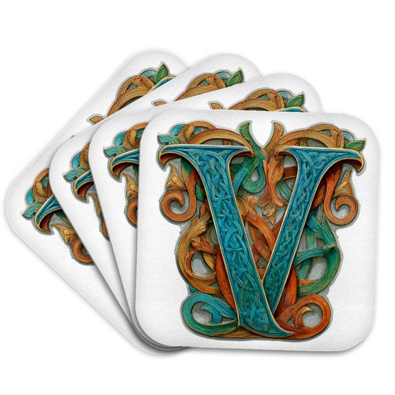 3drose, Celtic Monogram V, Set of 4 Coasters - Soft