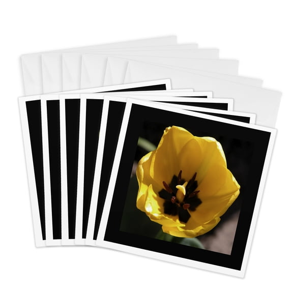 3drose, Center of Yellow Tulip, 6 Greeting Cards with Envelopes