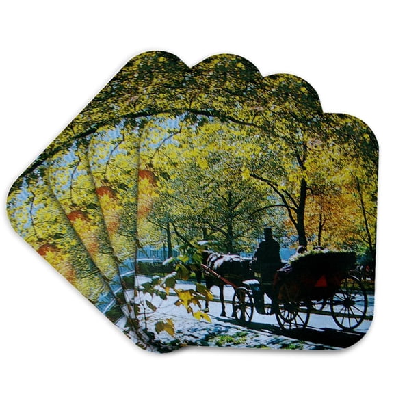 3drose, Central Park Buggy Ride, Set of 4 Coasters - Cork