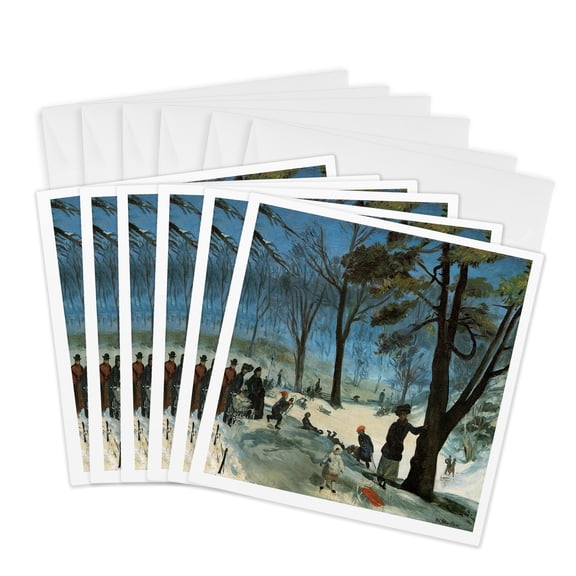 3drose, Central Park in Winter by William Glackens, 6 Greeting Cards with Envelopes