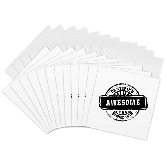 3drose, Certified Awesome Since 1938 - Funny Birthday Personal Birth Year Black Stamp - Fun Humor Humorous, 12 Greeting Cards with Envelopes