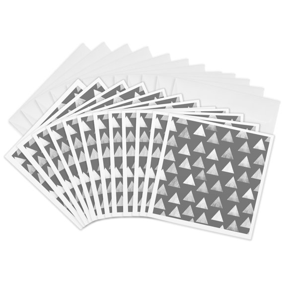 3drose, Charcoal Grey Triangle Pattern - Dark Gray Stamp Textured Printed Look, 12 Greeting Cards with Envelopes