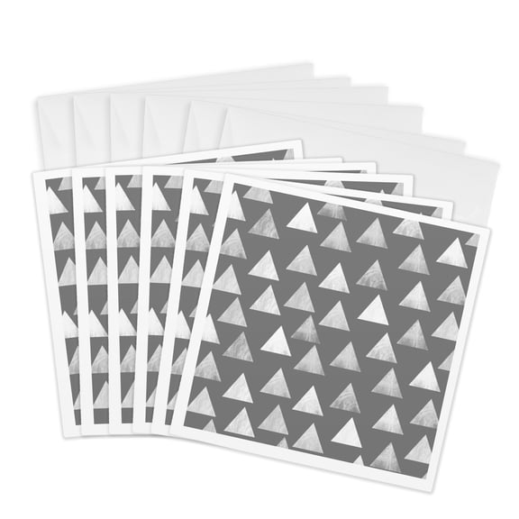 3drose, Charcoal Grey Triangle Pattern - Dark Gray Stamp Textured Printed Look, 6 Greeting Cards with Envelopes