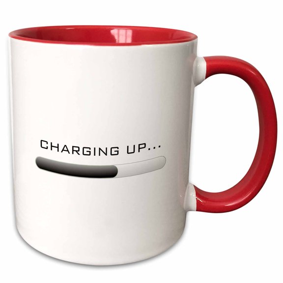 3drose, Charging up Typography - Funny Energy Quote with Loading Icon, 11oz Two-tone Red Mug