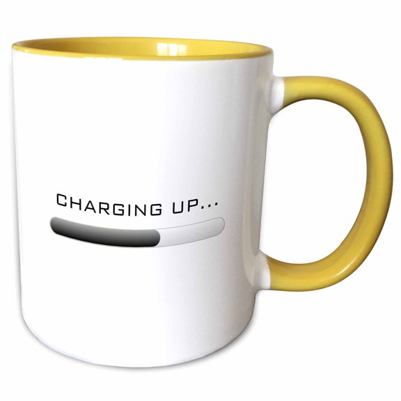 3drose, Charging up Typography - Funny Energy Quote with Loading Icon, 11oz Two-tone Yellow Mug