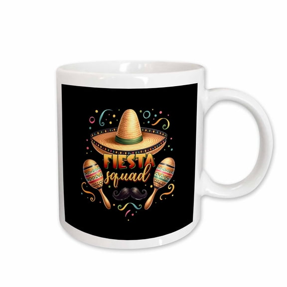 3drose, Charming Composition on Black Fiesta Squad. Sombrero, Maracas. Gift, 11oz Mug
