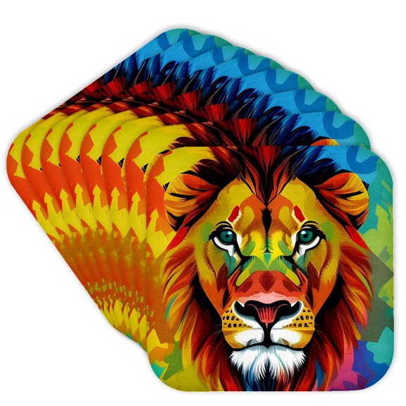 3drose, Charming Lion Animal Face, Colorful Art, Family Friendly Gift for All, Set of 8 Coasters - Cork
