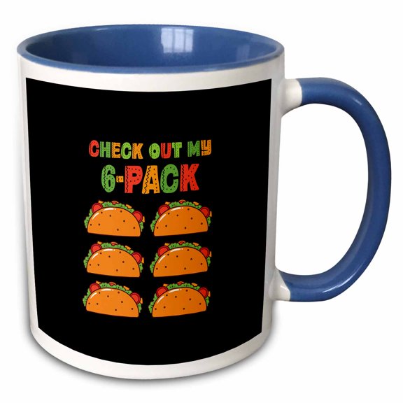 3drose, Check Out My Six Pack. Funny Text and Images of Six Tacos Gift, 11oz Two-tone Blue Mug