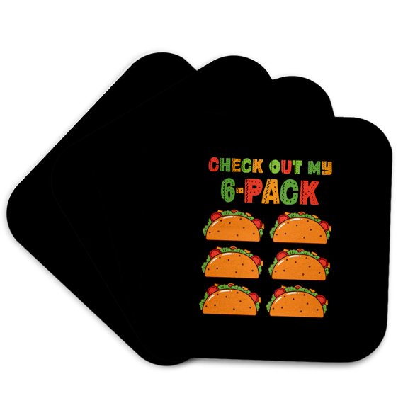 3drose, Check Out My Six Pack. Funny Text and Images of Six Tacos Gift, Set of 4 Coasters - Soft