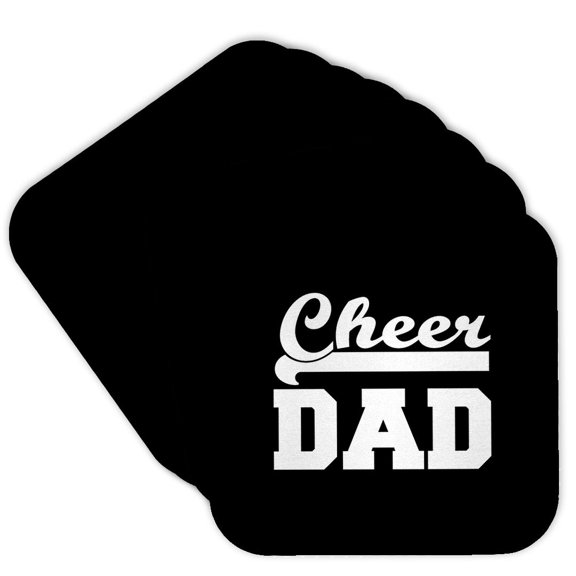 3drose, Cheer Dad. White Lettering on Black Background., Set of 8 Coasters - Soft
