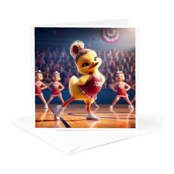 3drose, Cheerleader Duckling in Red, 1 Greeting Card with Envelope