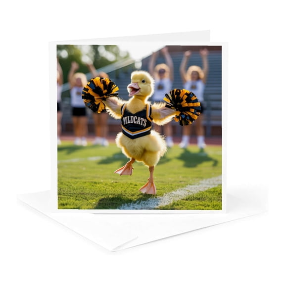 3drose, Cheerleader Duckling on the Field, 1 Greeting Card with Envelope
