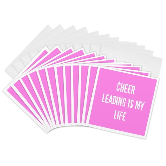 3drose, Cheerleading Is My Life Pink White, 12 Greeting Cards with Envelopes