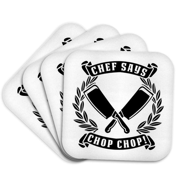 3drose, Chef Said Chop Chop Funny Kitchen Chef Design, Set of 4 Coasters - Soft