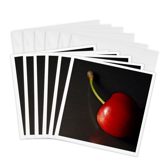 3drose, Cherry Red - Cherry, Contemporary, Decorative, Macro, Minimalistic, Modern, Negative Space, 6 Greeting Cards with Envelopes