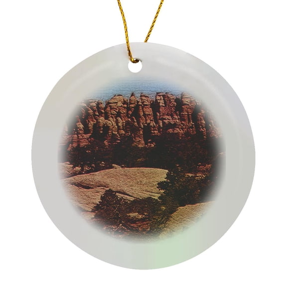 3drose, Chesler Park Rock Spires (the Needles) - Canyonlands National Park (textured), Circle Porcelain Ornament