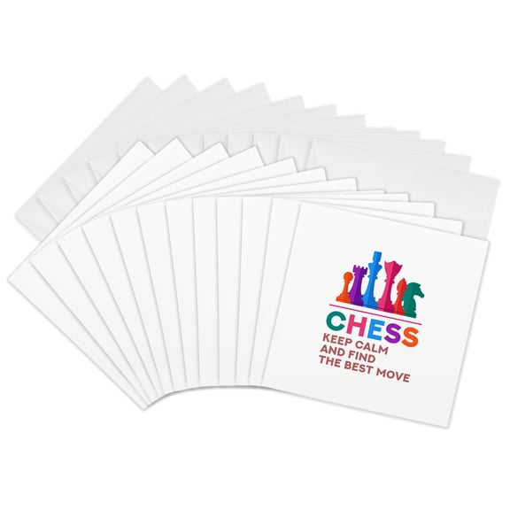 3drose, Chess - Keep Calm and and Find the Best Move Gift for Chess Lovers, 12 Greeting Cards with Envelopes