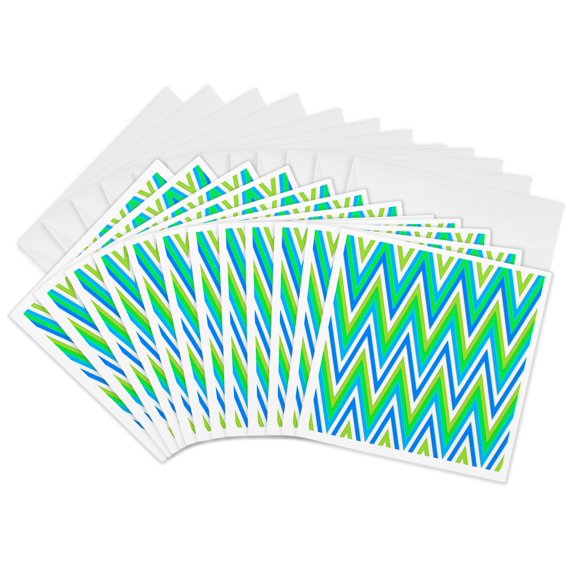3drose, Chevron Design in Green Lime Blue Zigzags, 12 Greeting Cards with Envelopes