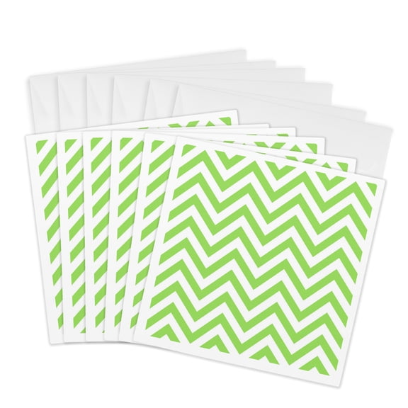 3drose, Chevron, Light Lime Green, 6 Greeting Cards with Envelopes
