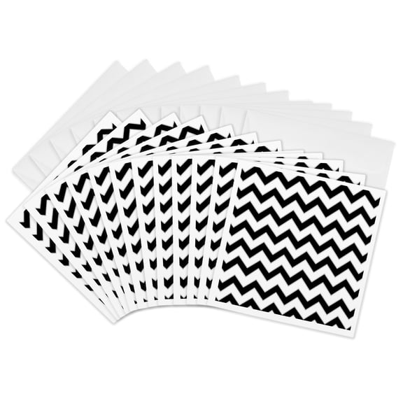 3drose, Chevron Pattern Black and White Zigzag, 12 Greeting Cards with Envelopes