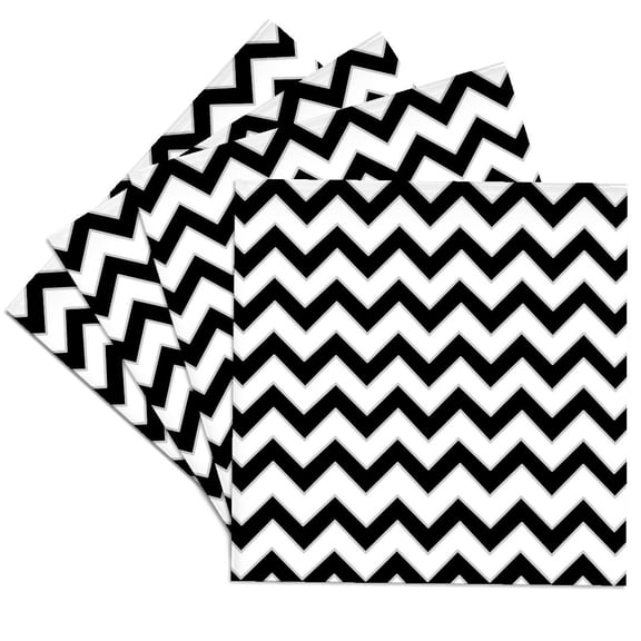 3drose, Chevron Pattern Black and White Zigzag, Set of 4 Ceramic Tile Coasters