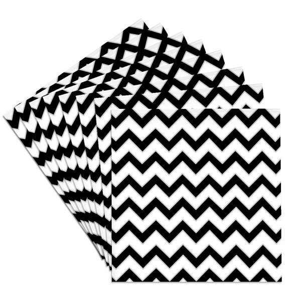 3drose, Chevron Pattern Black and White Zigzag, Set of 8 Ceramic Tile Coasters