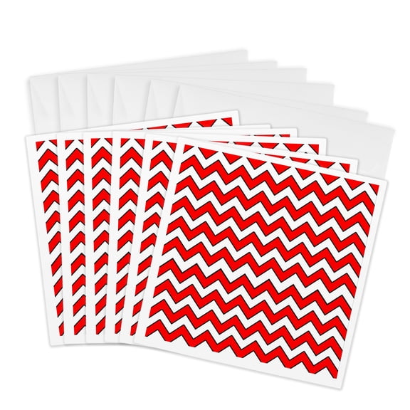 3drose, Chevron Pattern Red and White Zigzag, 6 Greeting Cards with Envelopes