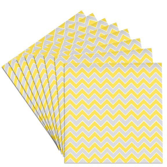 3drose, Chevron Pattern Yellow and Gray Zigzag, Set of 8 Ceramic Tile Coasters