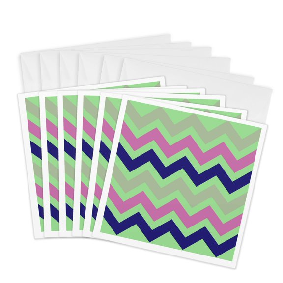 3drose, Chevron Pattern in Blue and Dusky Pink, 6 Greeting Cards with Envelopes