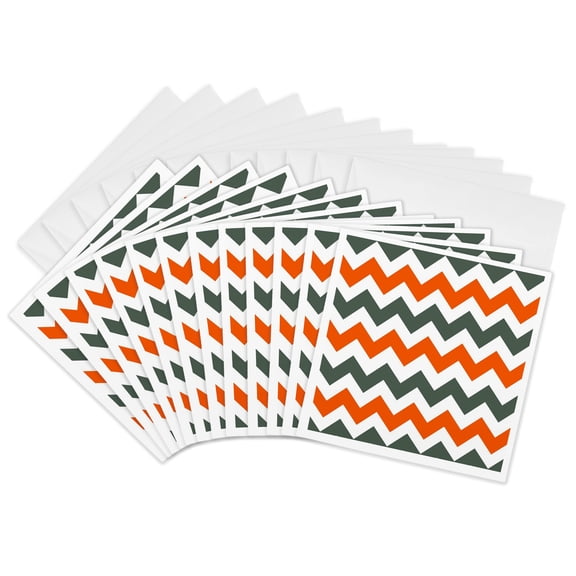 3drose, Chevron Pattern in Russet Orange Grey and White, 12 Greeting Cards with Envelopes