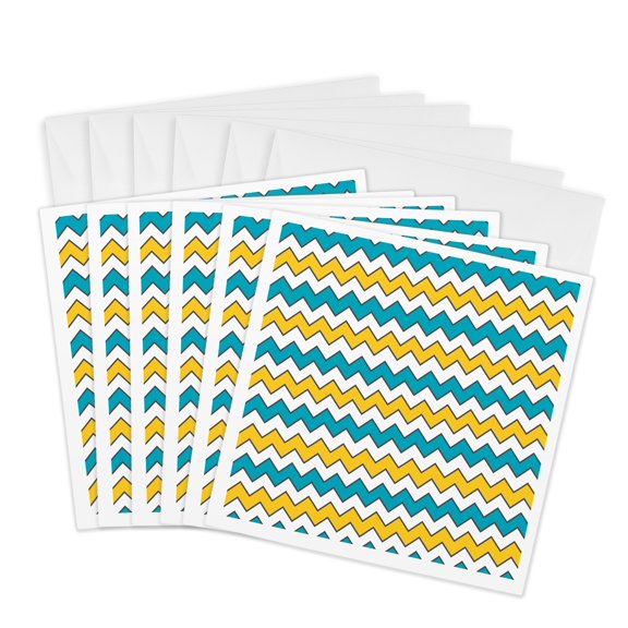 3drose, Chevron Zigzag Pattern Yellow Blue White, 6 Greeting Cards with Envelopes