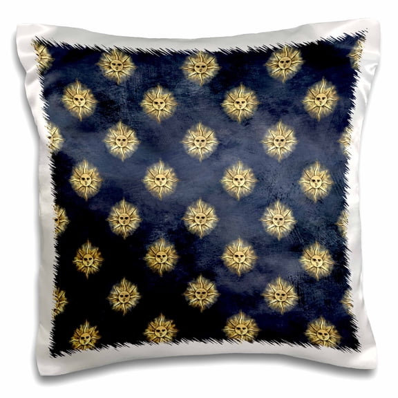 3drose, Chic Blue and Image of Gold Celestial Sun Pattern, 16x16 inch Pillow Case