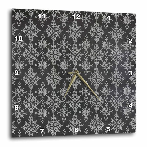 3drose, Chic Damask on a Chalkboard Background, 13x13 Wall Clock