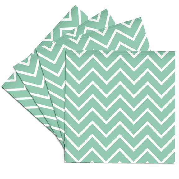3drose, Chic Girly Mint and White Zigzag Chevron, Set of 4 Ceramic Tile Coasters