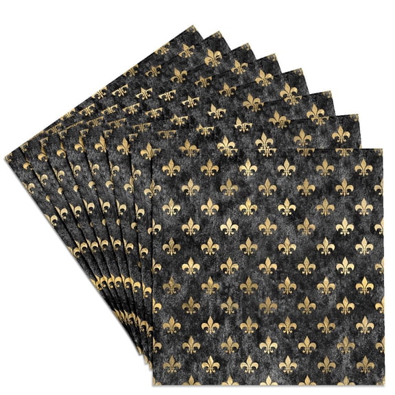 3drose, Chic Image of Gold Fleur De Lis on Grunge Black Pattern, Set of 8 Ceramic Tile Coasters
