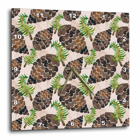 3drose, Chic Image of Watercolor Pinecones Pattern, 13x13 Wall Clock